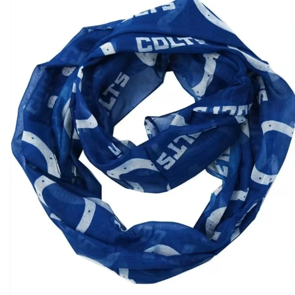 NFL Indianapolis Colts Infinity Scarf Blue White Horseshoe‎ Logo Print Fan NEW